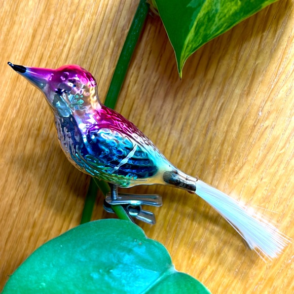 Vintage Glass Blown Bird Clip On Christmas Ornament with Tail - Picture 3 of 8